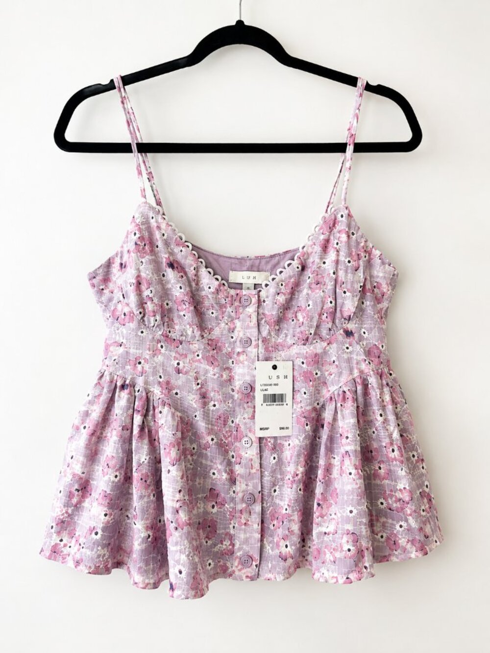 Lush Pink Floral Eyelet Peplum Tank – Size Small
